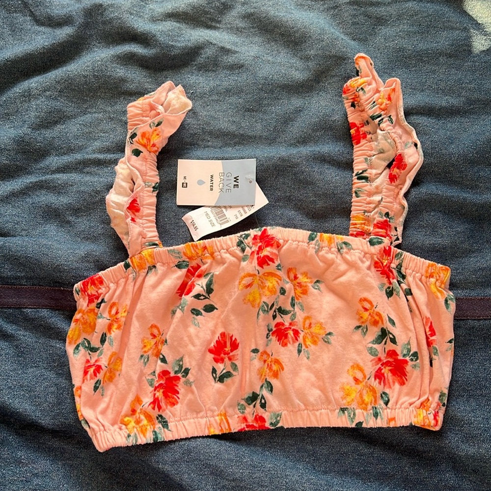 Pac sun floral crop top with ruffled straps
